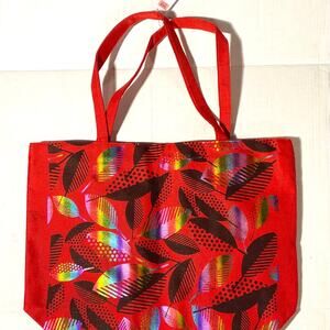 Red Leaves-Gold Blocking Pattern Linen Tote Bag